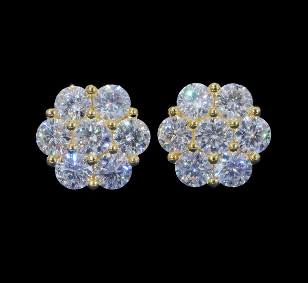 6MM FLOWER SHAPED SILVER/GOLD MOISSANITE DIAMOND EARRINGS